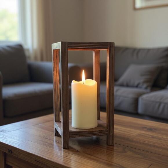 Rustic Wood Candle Lantern | Farmhouse Home Decor | Fall Wedding Centerpiece - Picture 1 of 8